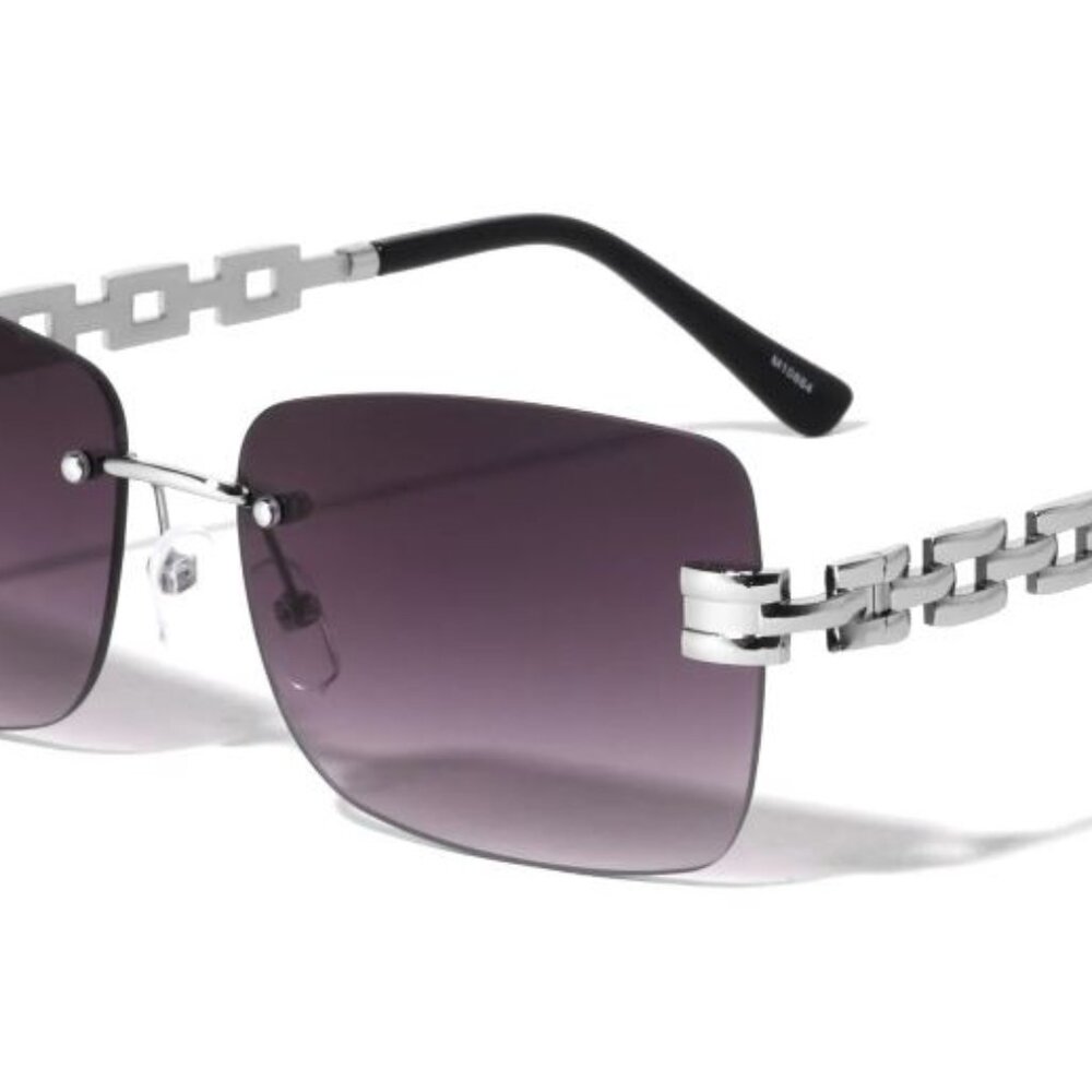 Men Sunglasses Black Lens Rimless‎ Luxury Retro Shades Silver Metal Lentes Gafas